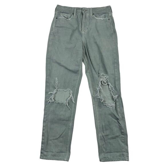 American Eagle Blue MOM STRAIGHT JEAN Denim Stretch Sz 4 Reg Stretch Distressed - Picture 1 of 9